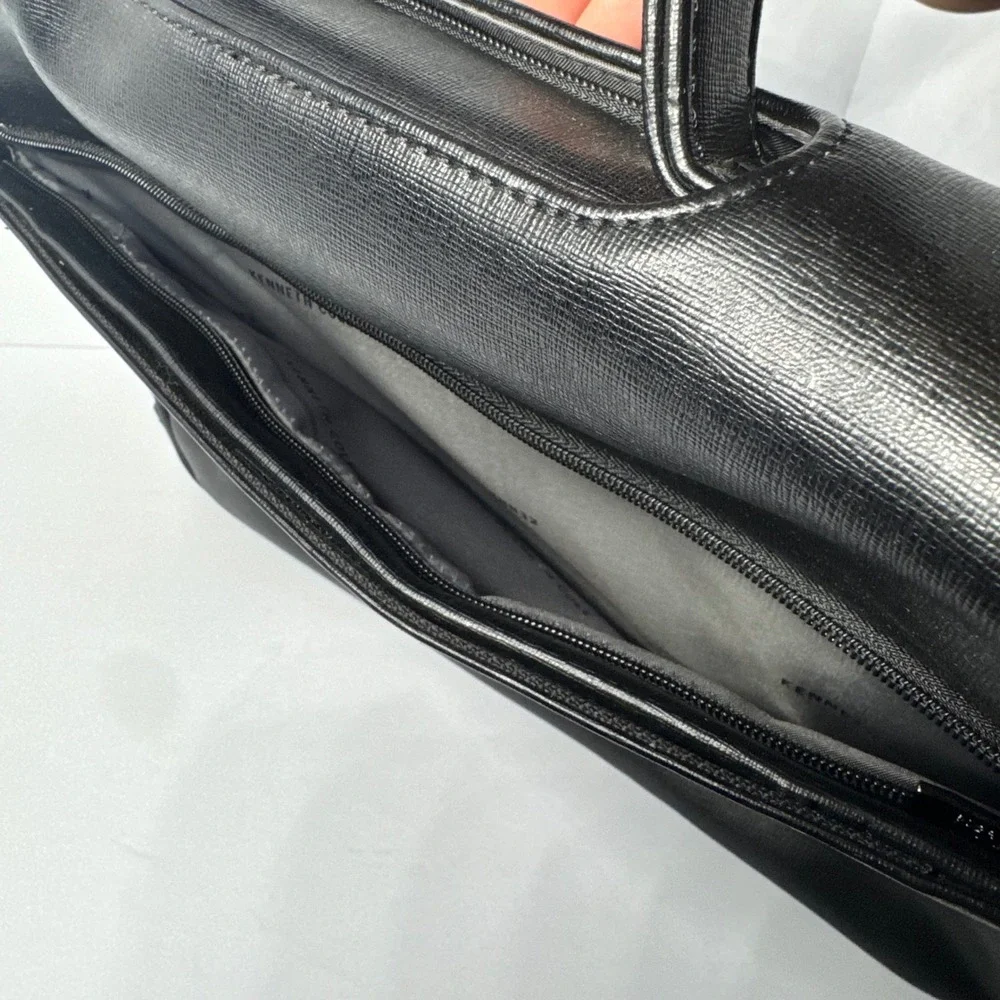 Kenneth Cole Reaction Mens Black Faux Leather Laptop Messenger Bag Briefcase